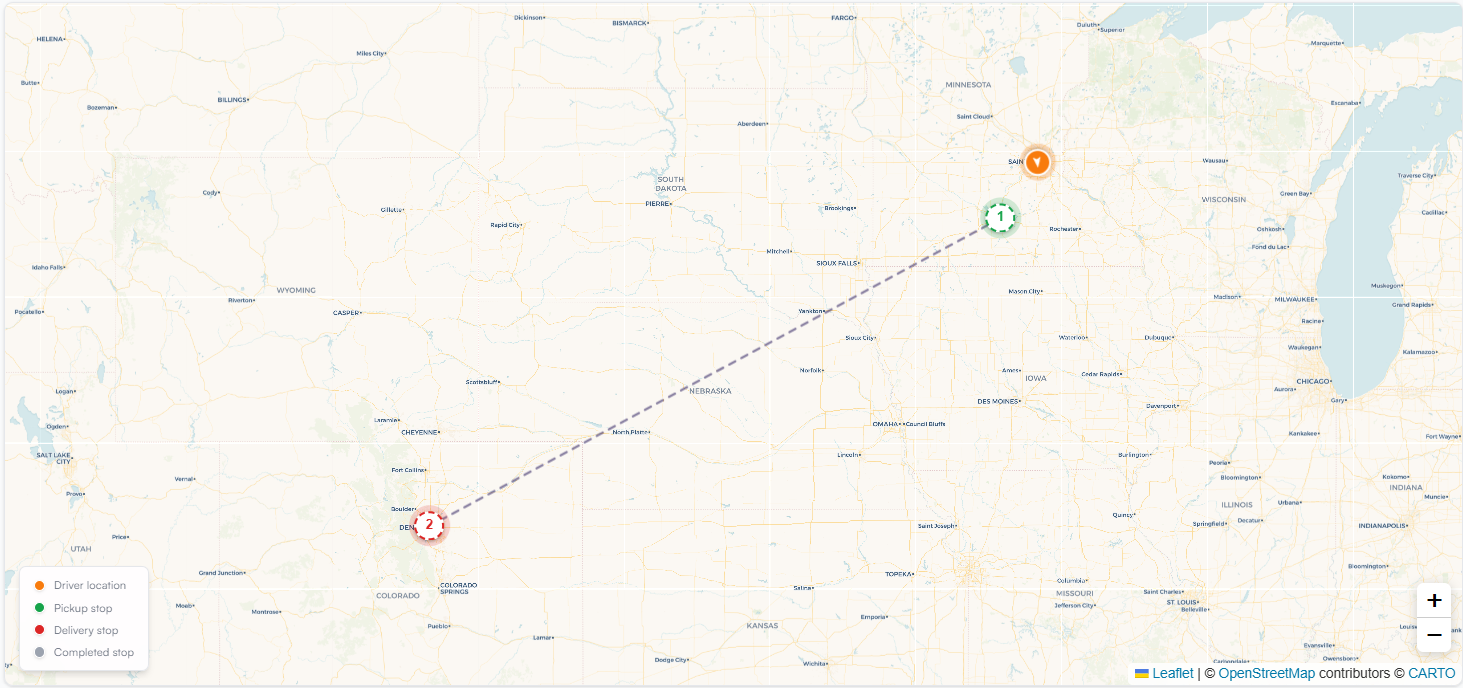 Live map showing driver GPS positions and load progress